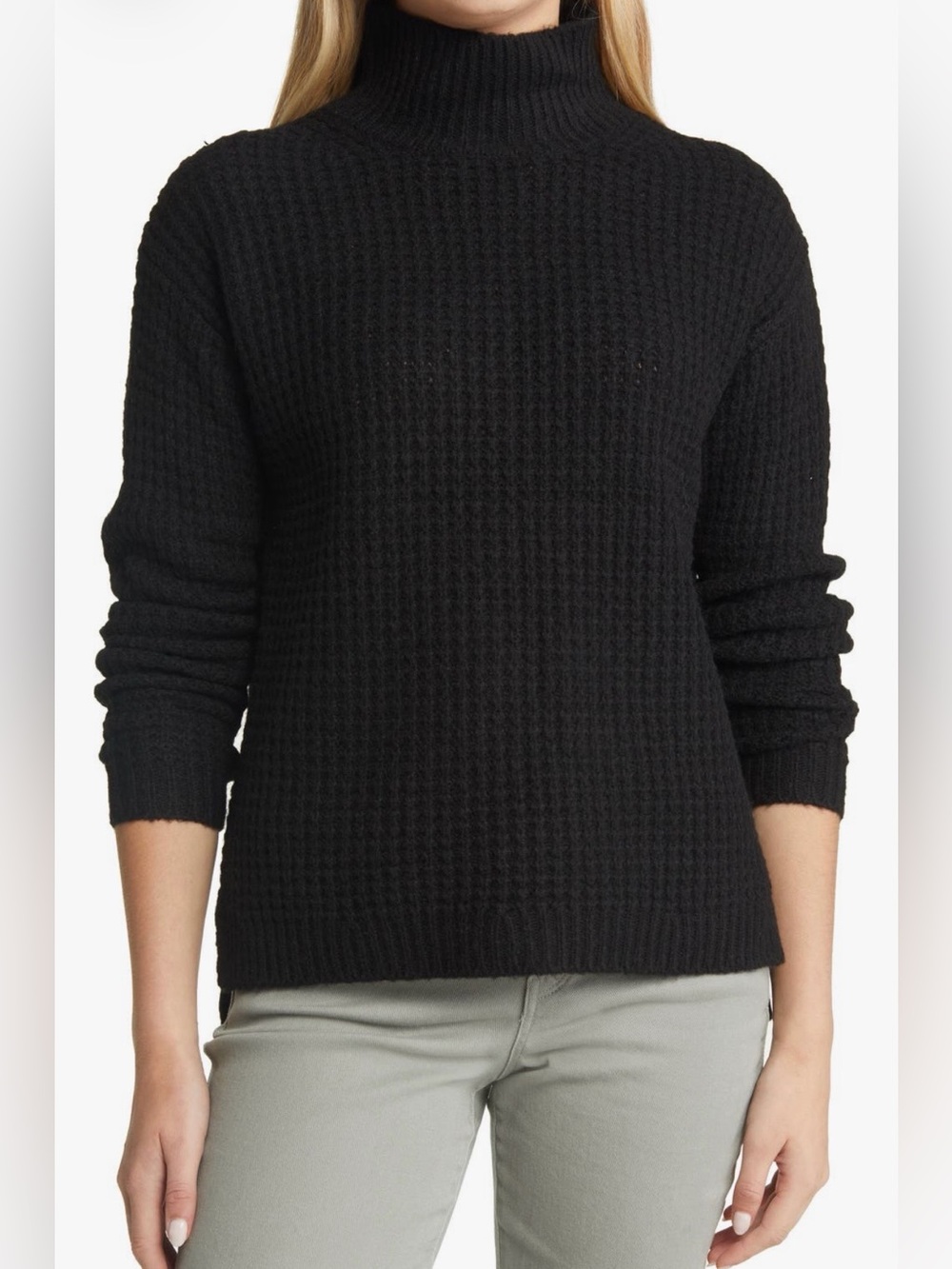 Caslon Thermal Funnel Neck Sweater - black